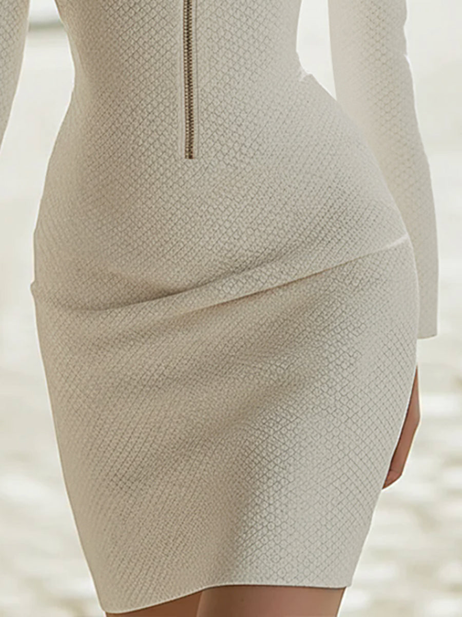 Rochie mini din piele texturată, cu fermoar, tip clepsidră