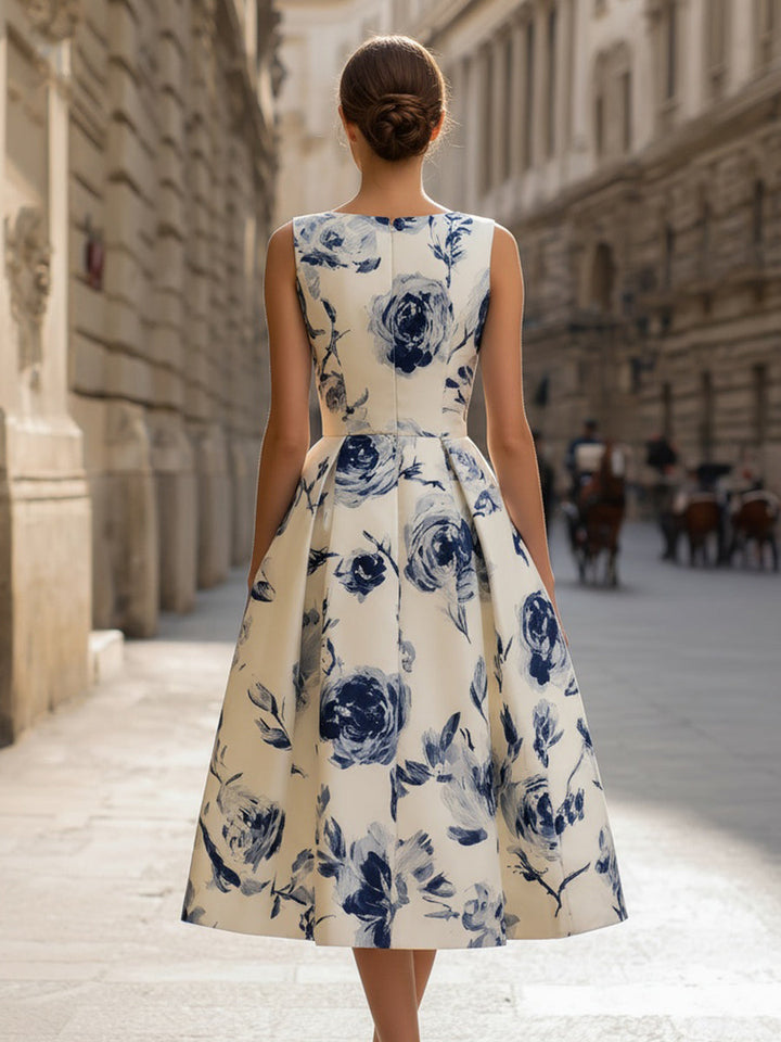 Rochie midi fără mâneci cu imprimeu floral