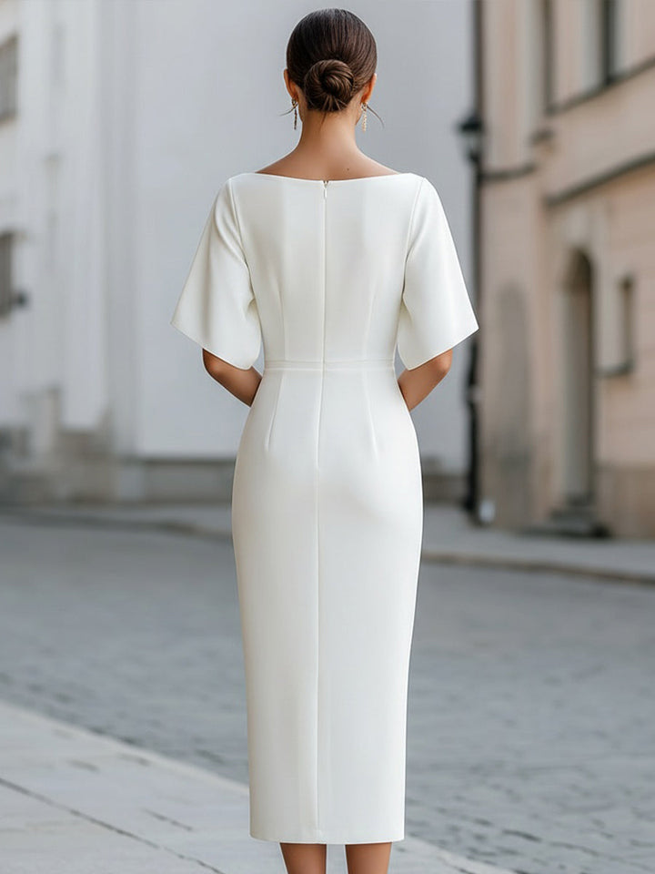 Rochie midi cu decolteu barcă și mânecă scurtă