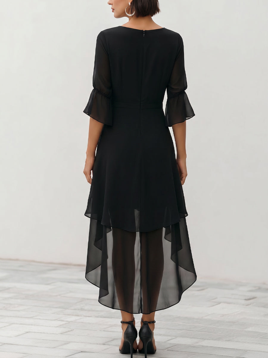 Rochie asimetrică midi din șifon stratificat
