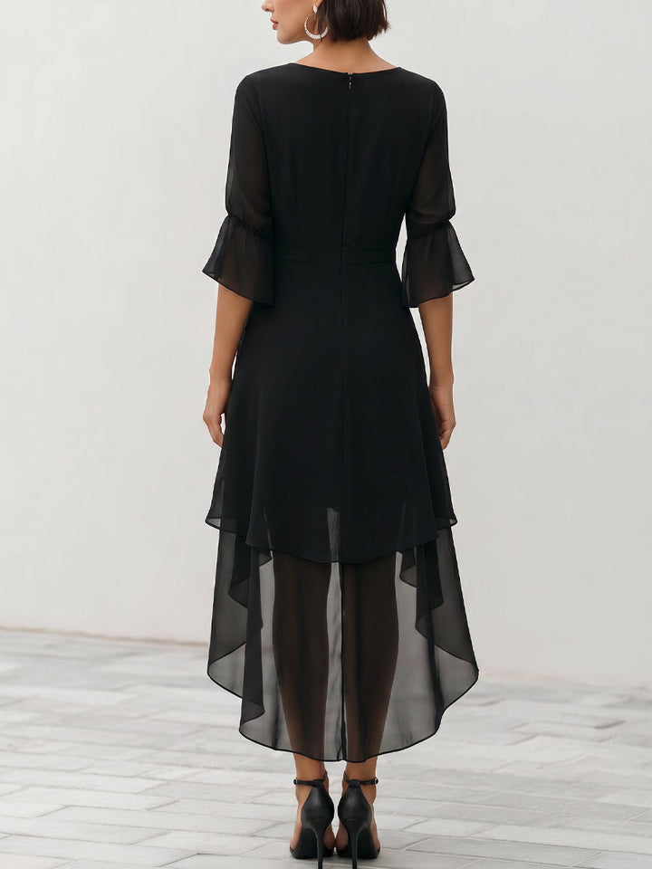 Rochie asimetrică midi din șifon stratificat
