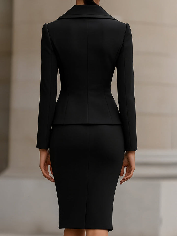 Costum Elegant Din Două Piese, Cu Sacou Cambrat Și Fustă Creion
