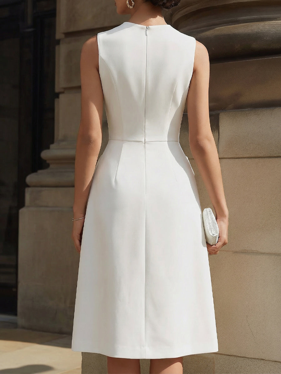 Rochie midi fără mâneci cu textură și buzunare cu clapetă