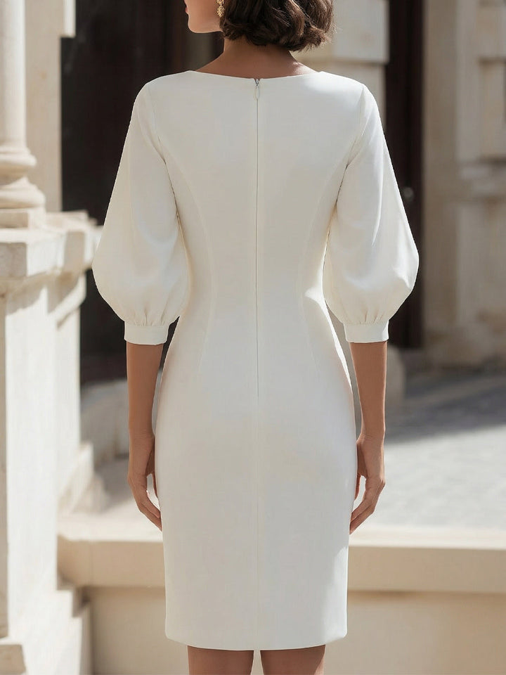 Rochie midi minimalistă cu mâneci bufante