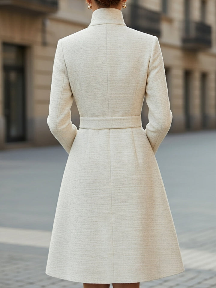 Rochie elegantă din lână cu guler înalt și curea