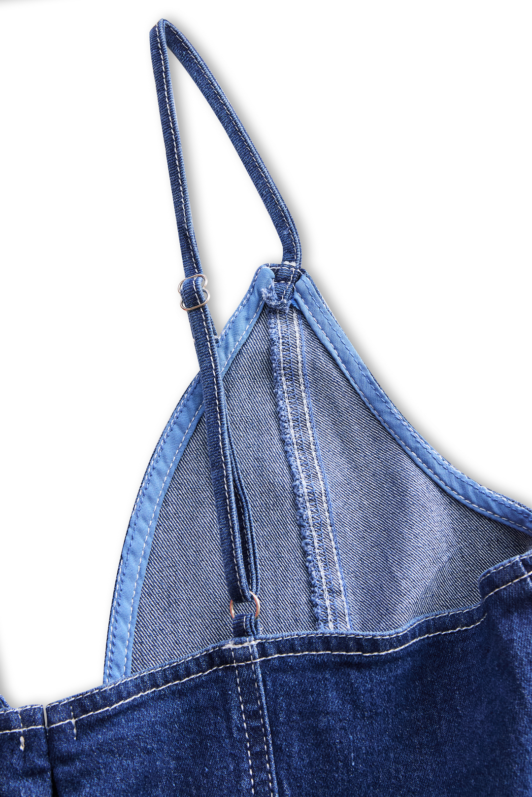 Rochie midi din denim, de culoare albastru închis, fără mâneci