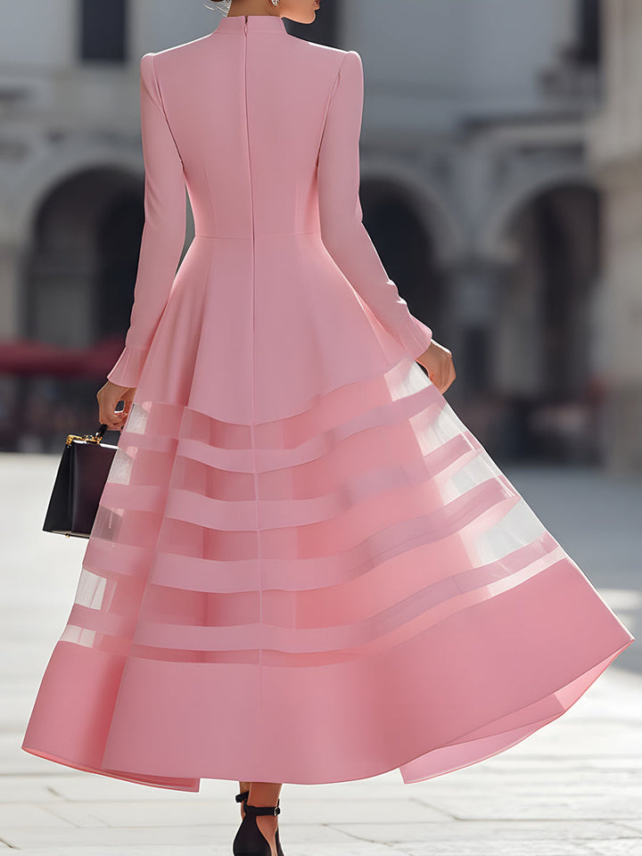 Rochie midi elegantă, transparentă, cu fustă amplă