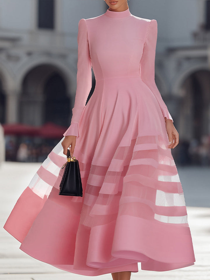 Rochie midi elegantă, transparentă, cu fustă amplă