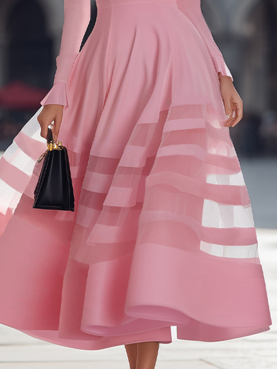 Rochie midi elegantă, transparentă, cu fustă amplă