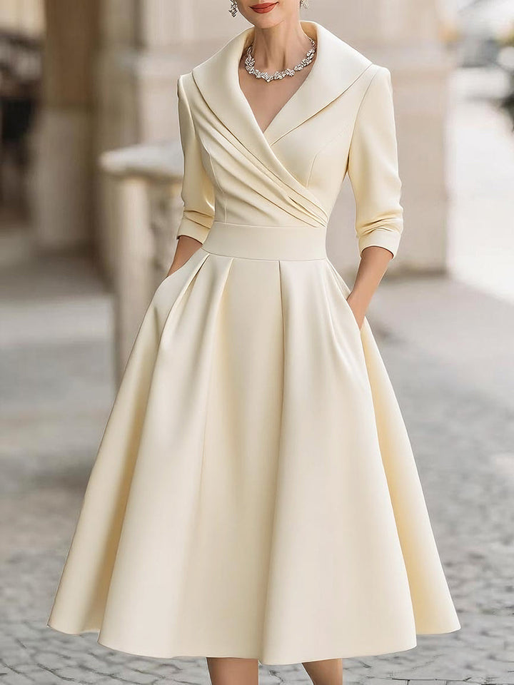 Rochie midi vintage din satin cu guler drapat