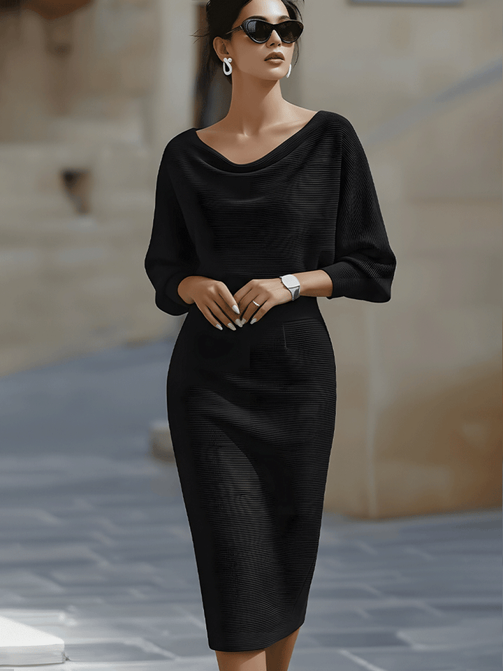 Rochie Midi Albă Drapată cu Mâneci Lărgite