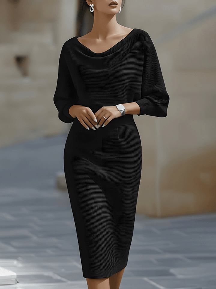 Rochie Midi Albă Drapată cu Mâneci Lărgite