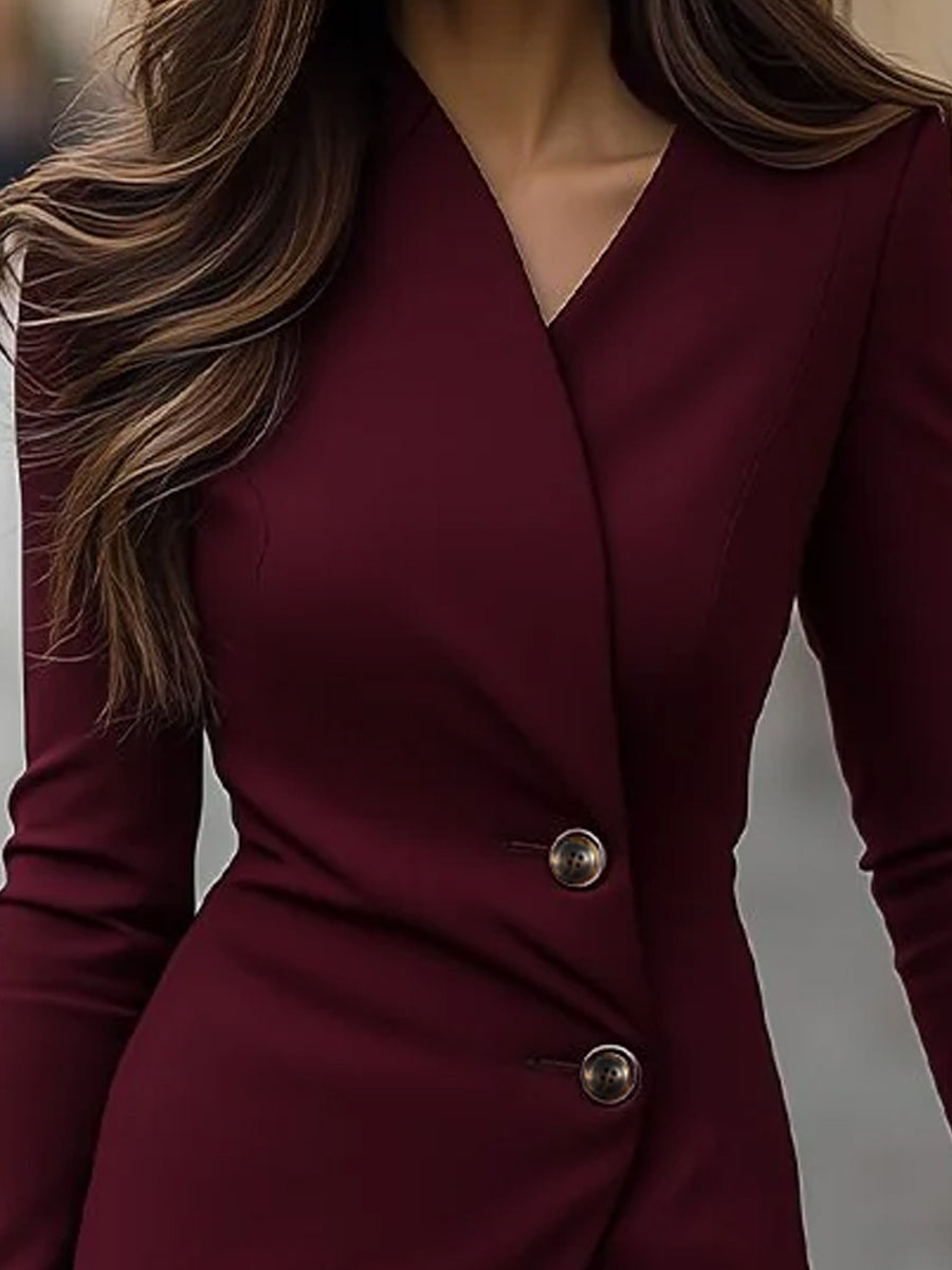 Rochie midi burgundy tip petrecut, cu nasturi