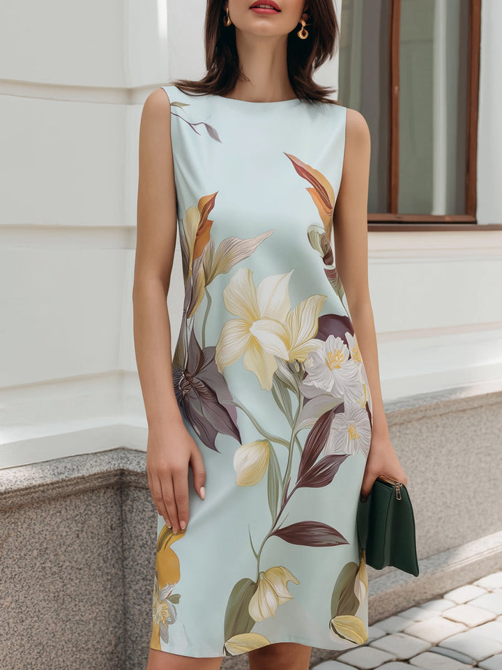 Rochie fără mâneci cu model floral