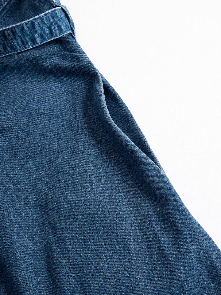 Rochie midi elegantă din denim cu fermoar și curea