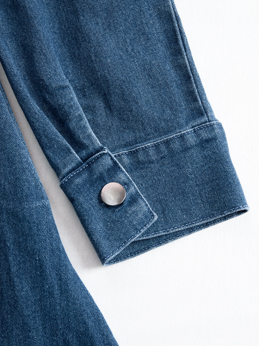 Rochie midi elegantă din denim cu fermoar și curea