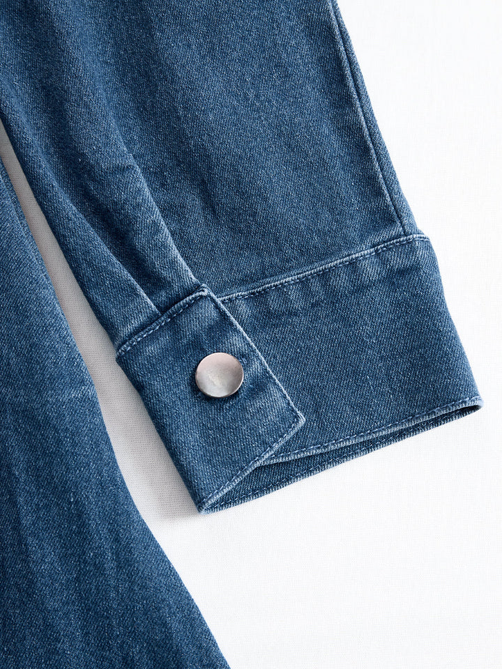 Rochie midi elegantă din denim cu fermoar și curea