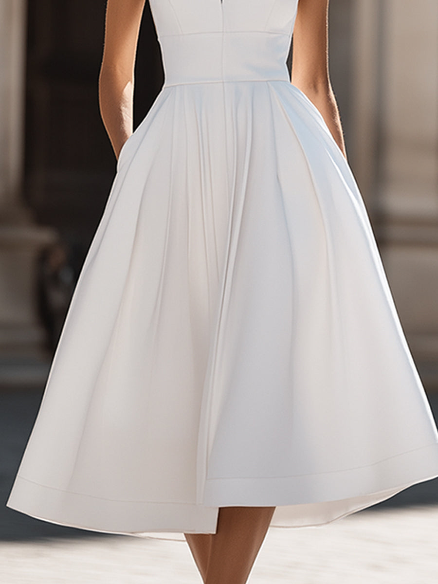 Rochie midi A-line cu guler tip halter