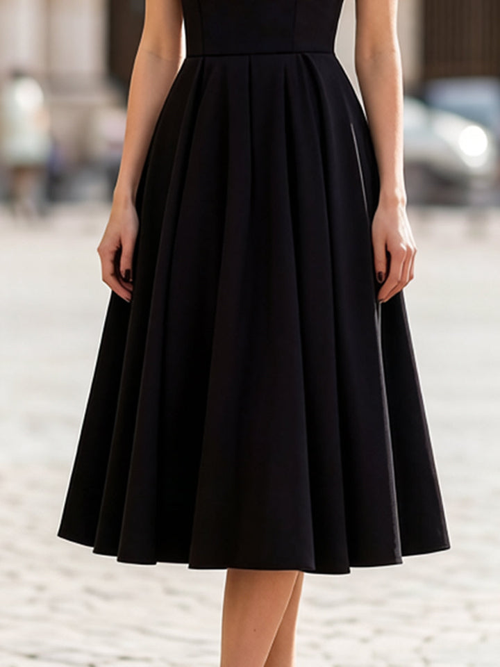 Rochie Midi Neagră Transparentă din Tulle cu Mâneci Bufante