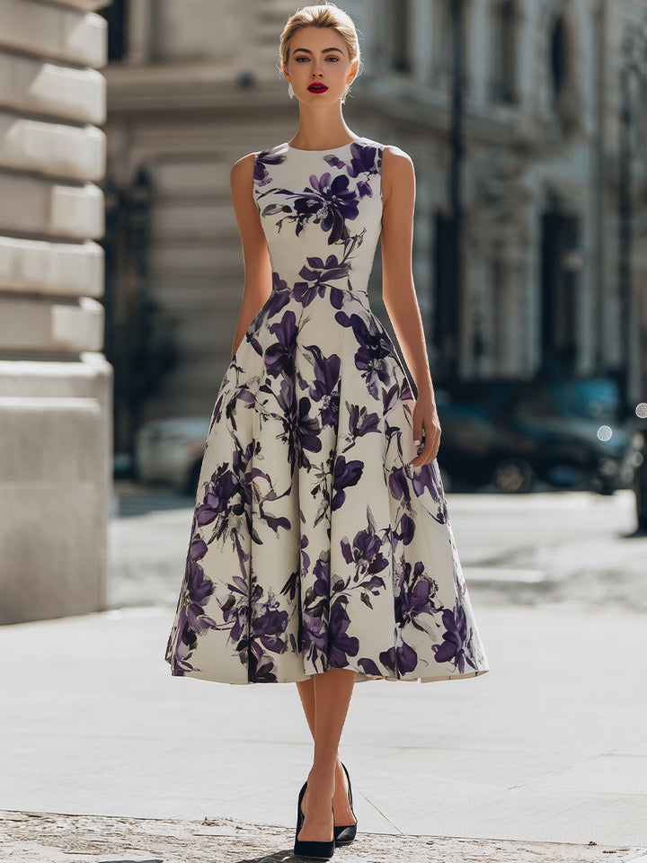 Rochie midi fără mâneci cu imprimeu floral
