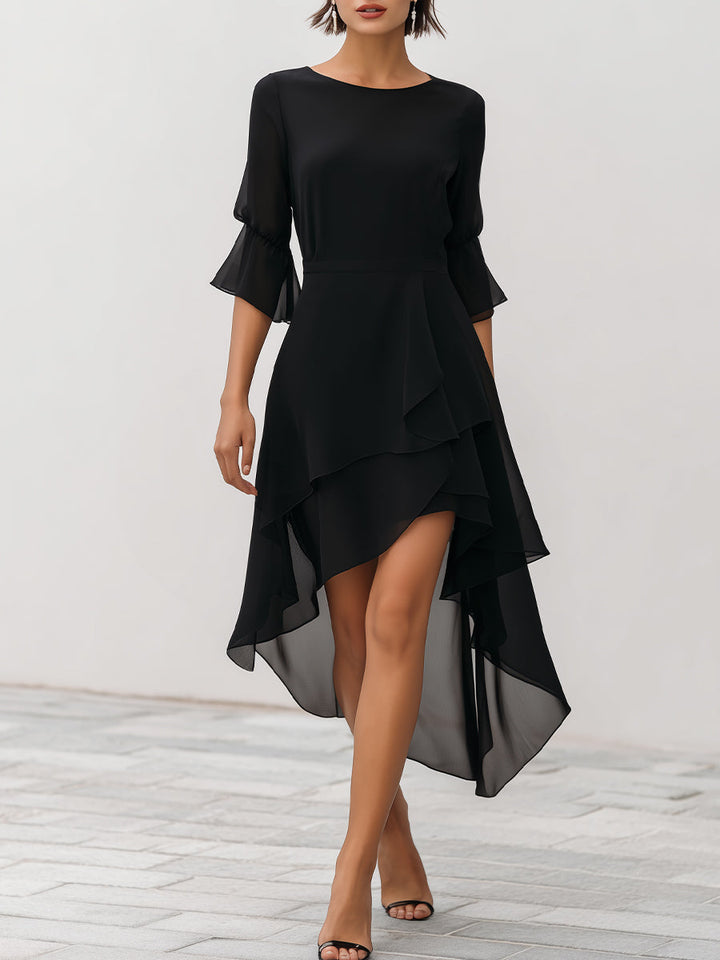 Rochie asimetrică midi din șifon stratificat