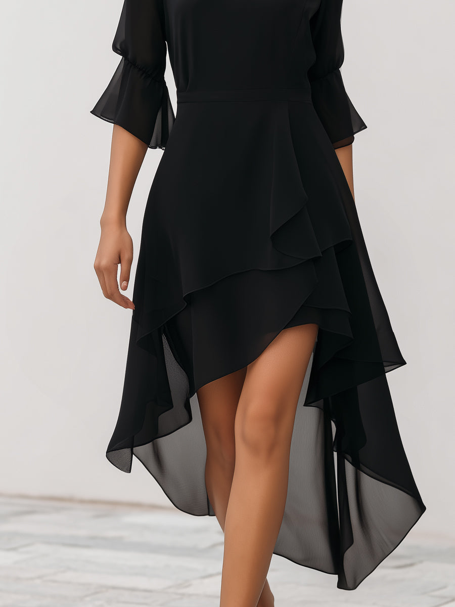 Rochie asimetrică midi din șifon stratificat