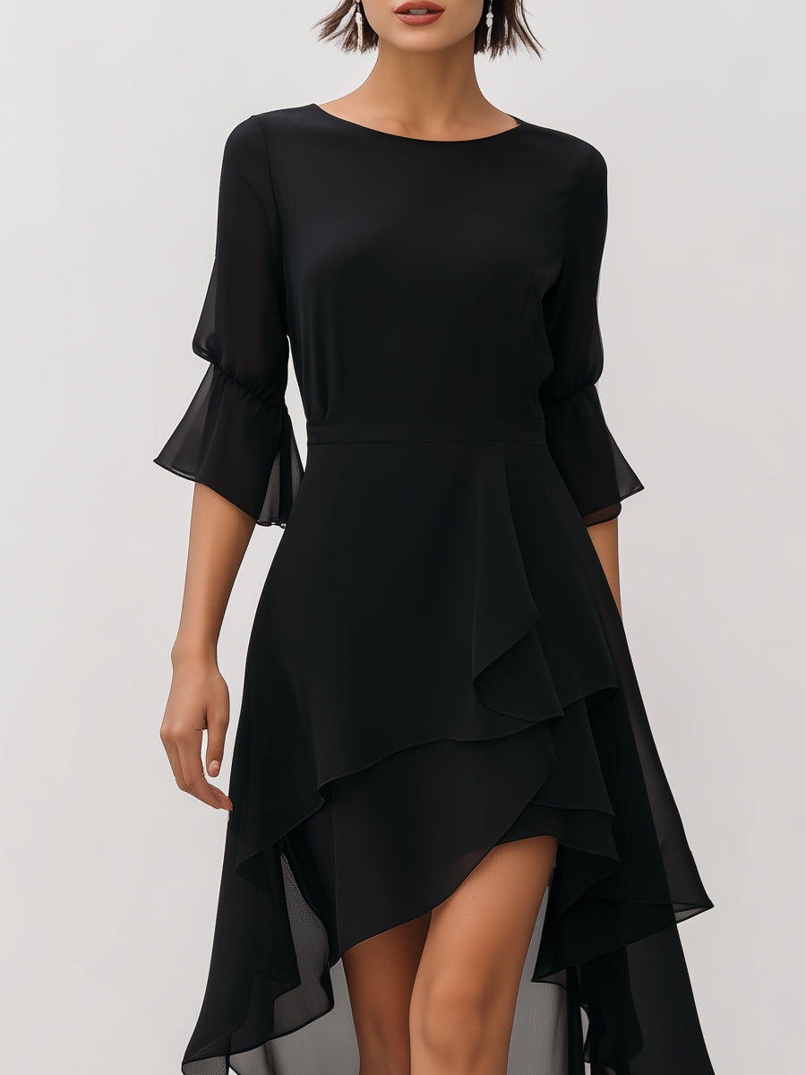 Rochie asimetrică midi din șifon stratificat