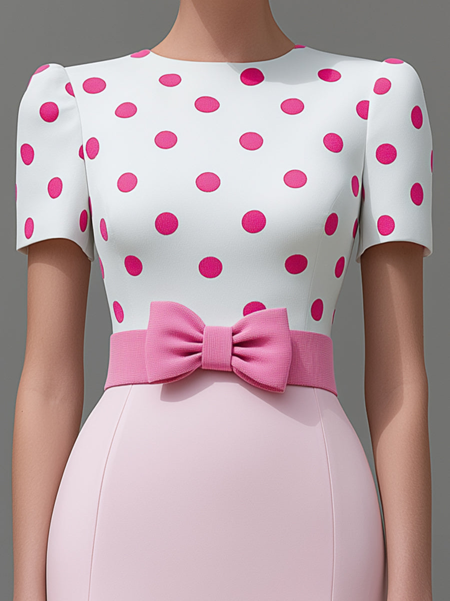 Rochie midi cu fundă și buline