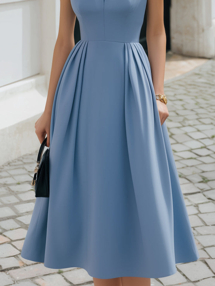 Rochie midi fără mâneci cu fundă în formă de A