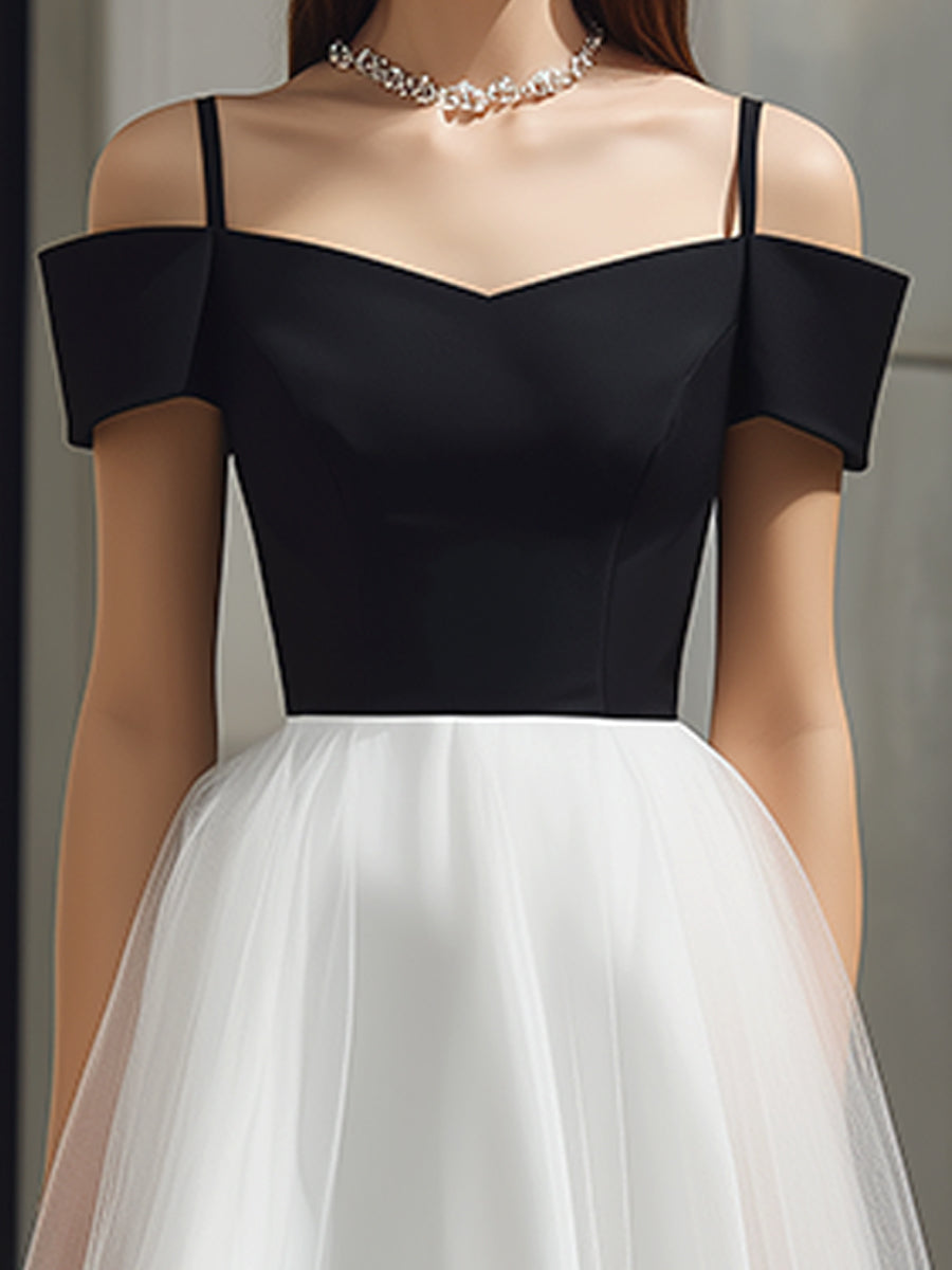 Rochie Midi A-Line din Tul cu Detalii la Bretele Off-Shoulder