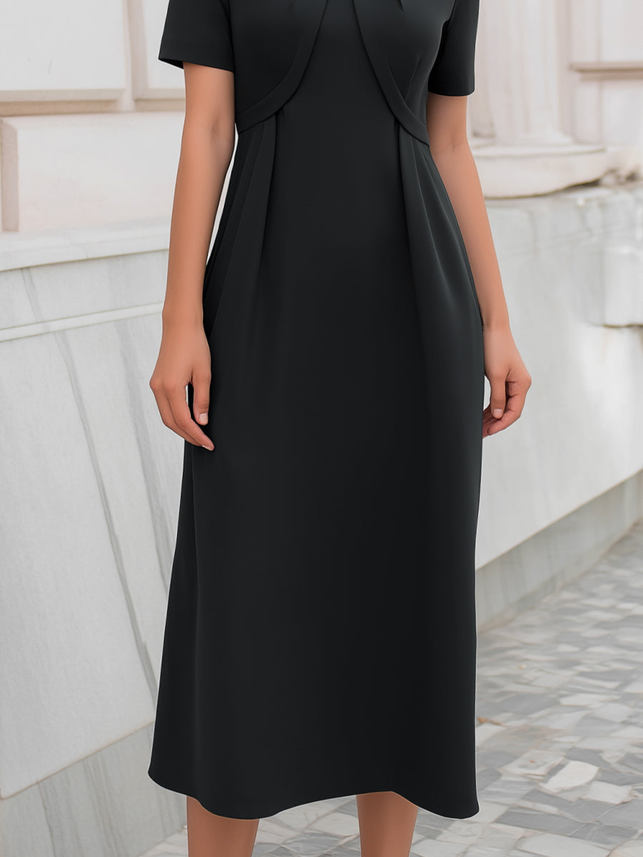 Rochie midi cu decolteu tip cheie și panou stratificat