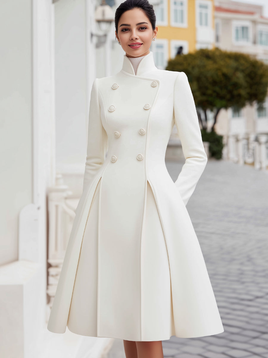 Rochie-Palton Elegantă, Tip Cloș, cu Două Rânduri de Nasturi