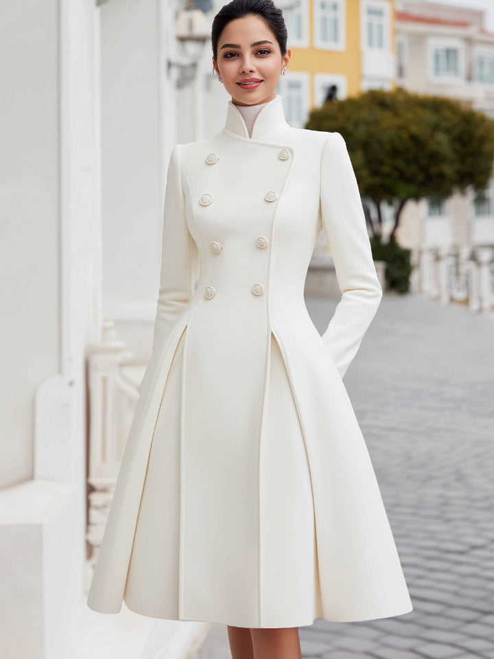 Rochie-Palton Elegantă, Tip Cloș, cu Două Rânduri de Nasturi
