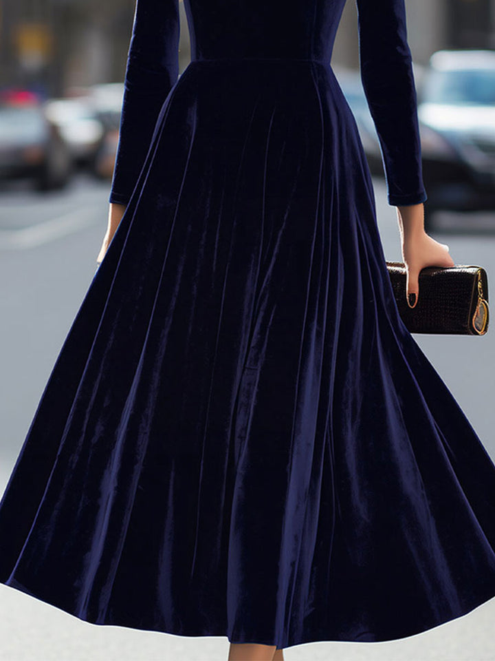 Rochie midi de lux cu mâneci lungi din catifea