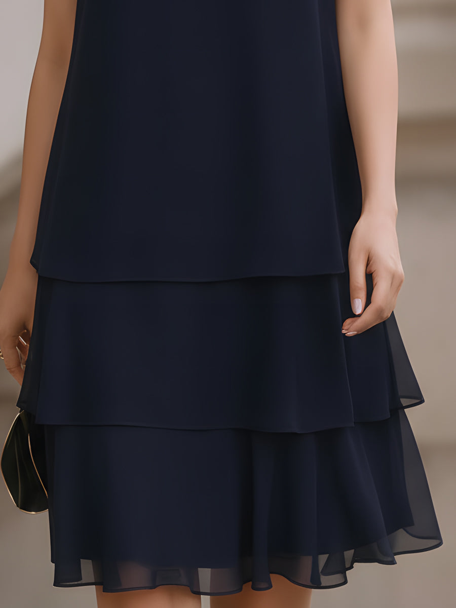Rochie fără mâneci cu fustă stratificată din șifon
