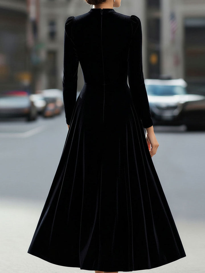 Rochie midi de lux cu mâneci lungi din catifea