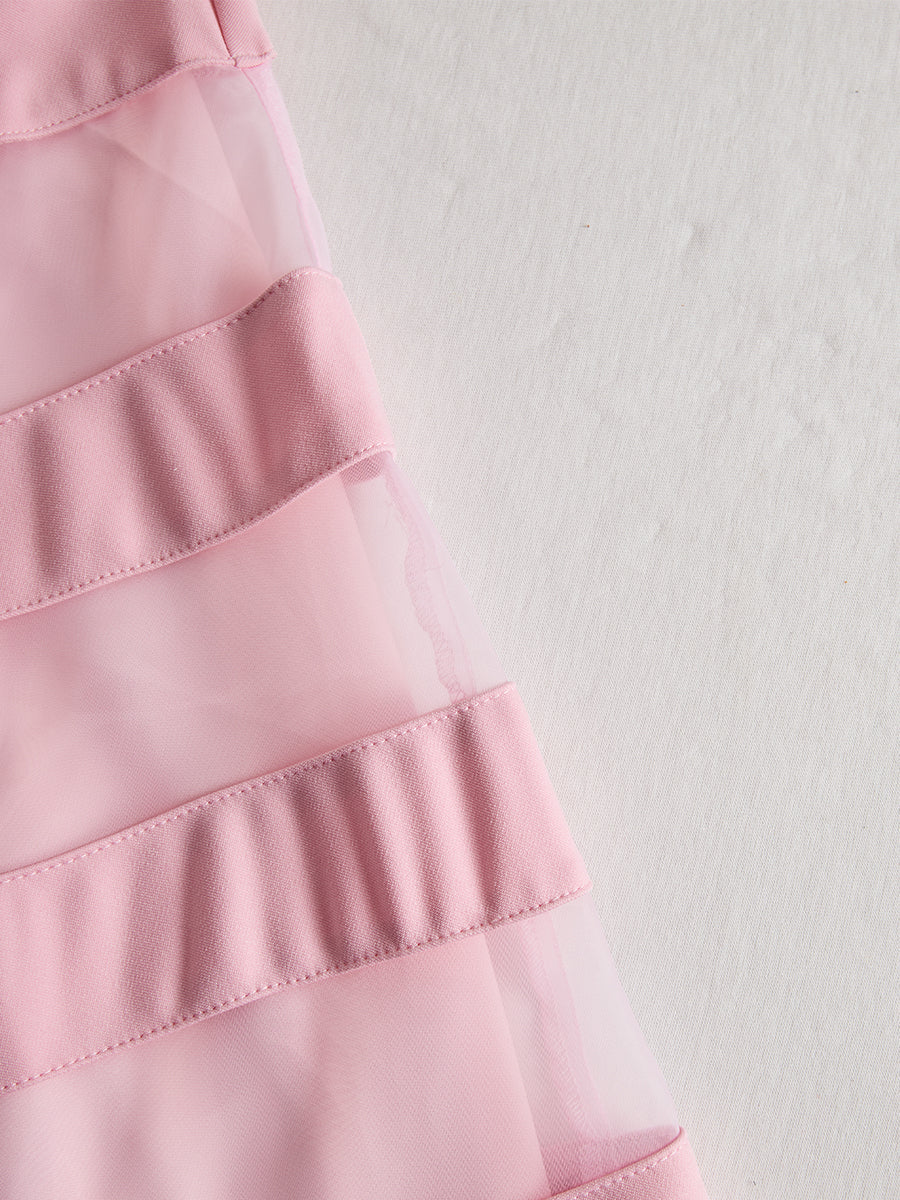 Rochie midi elegantă, transparentă, cu fustă amplă