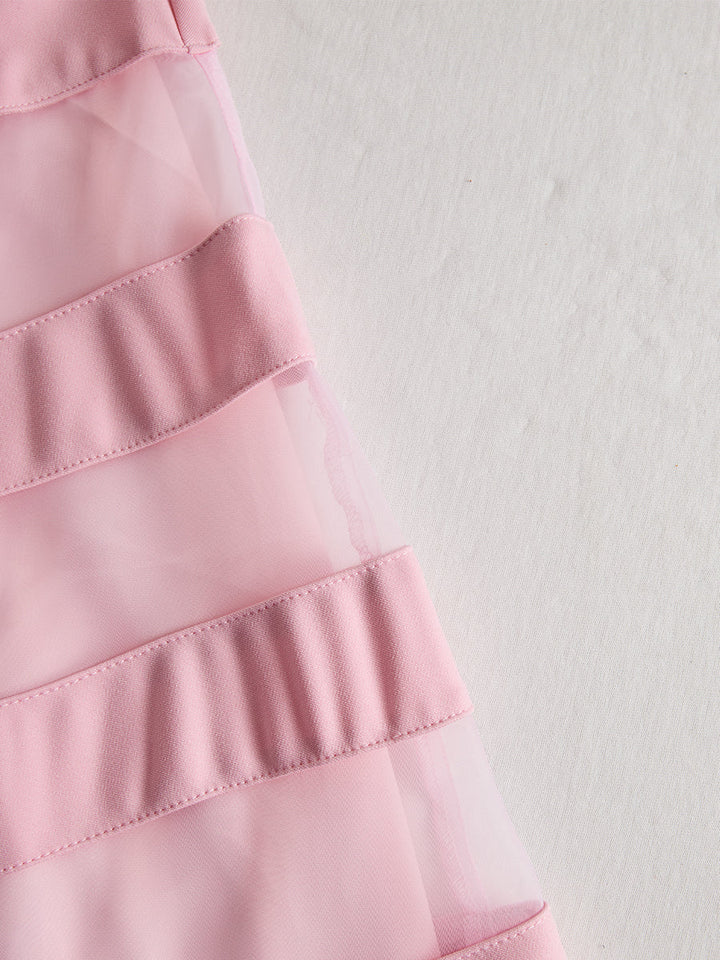 Rochie midi elegantă, transparentă, cu fustă amplă