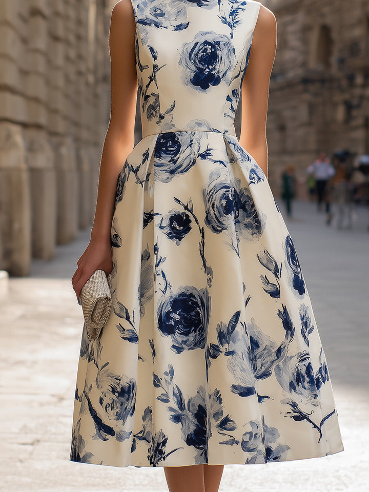 Rochie midi fără mâneci cu imprimeu floral