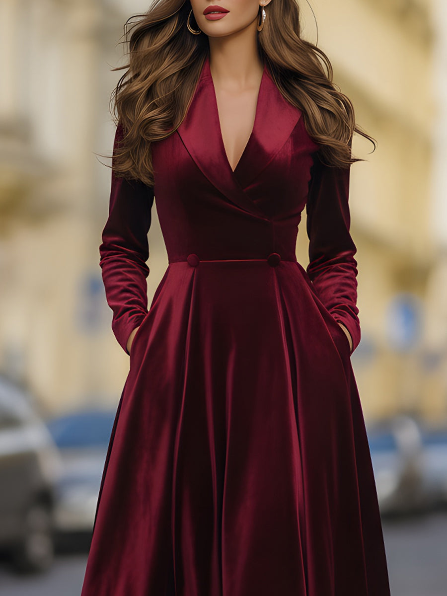 Rochie midi de catifea burgundy cu sacou