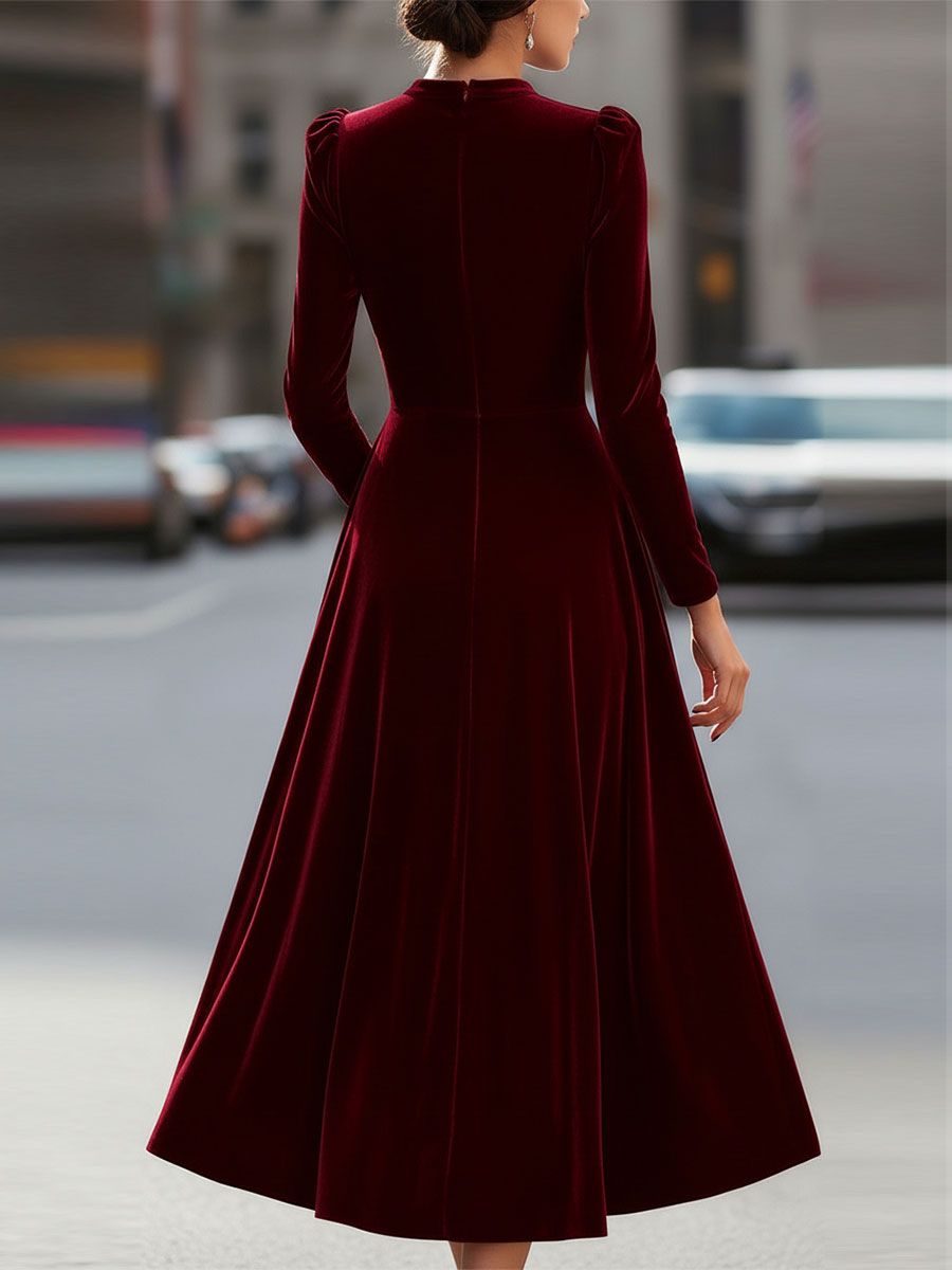 Rochie midi de lux cu mâneci lungi din catifea