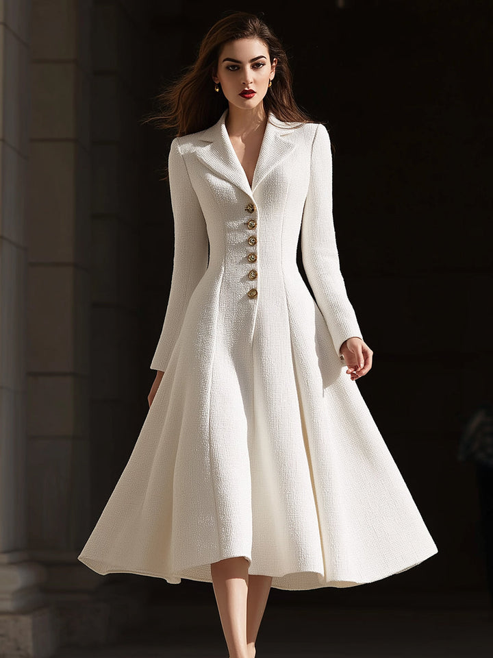 Rochie midi cu guler, de culoarea fildeșului