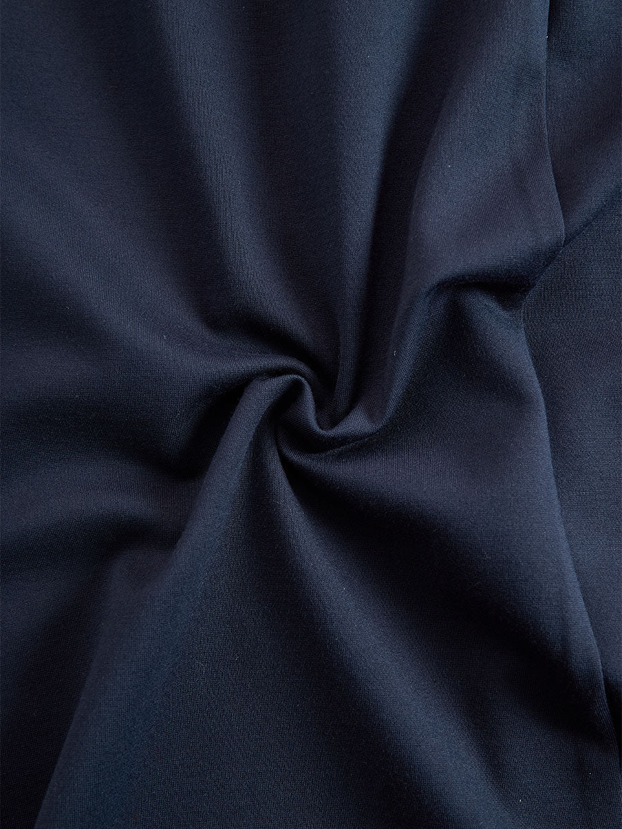 Rochie midi elegantă bleumarin cu nasturi albi contrastanți