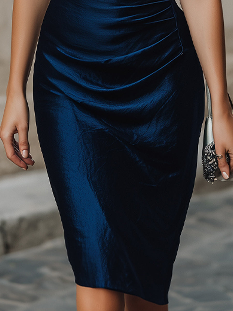 Rochie midi cu volane asimetrice Midnight Blue