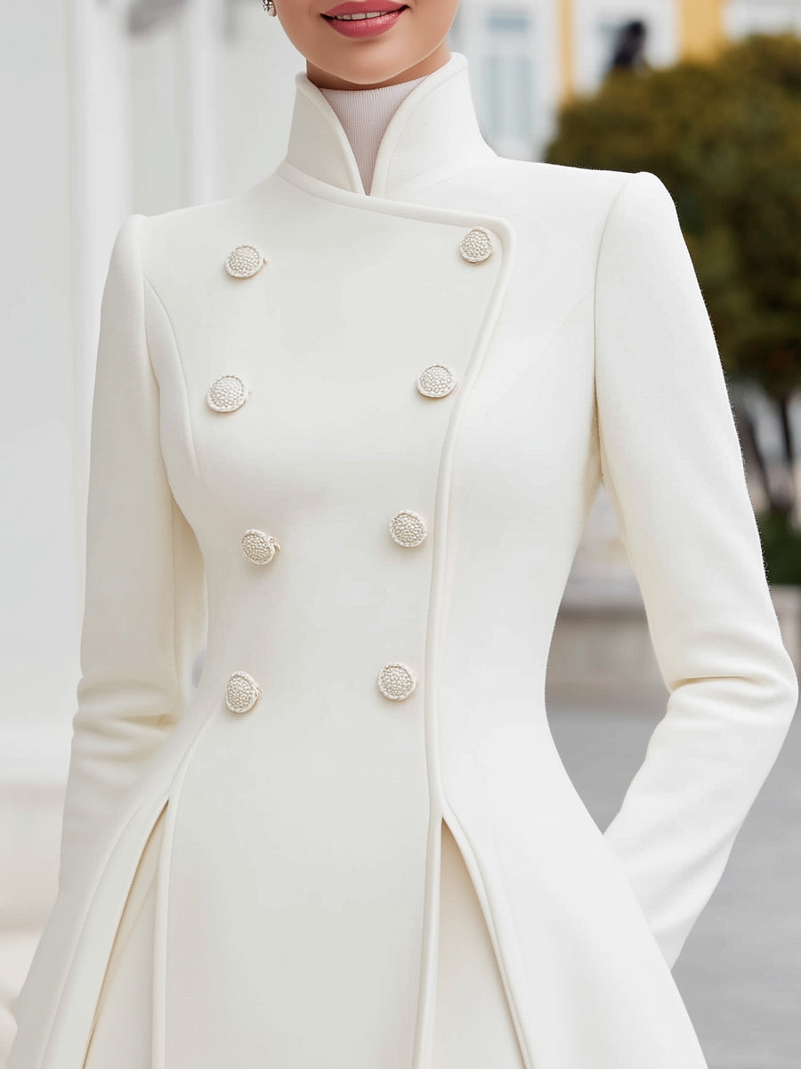 Rochie-Palton Elegantă, Tip Cloș, cu Două Rânduri de Nasturi