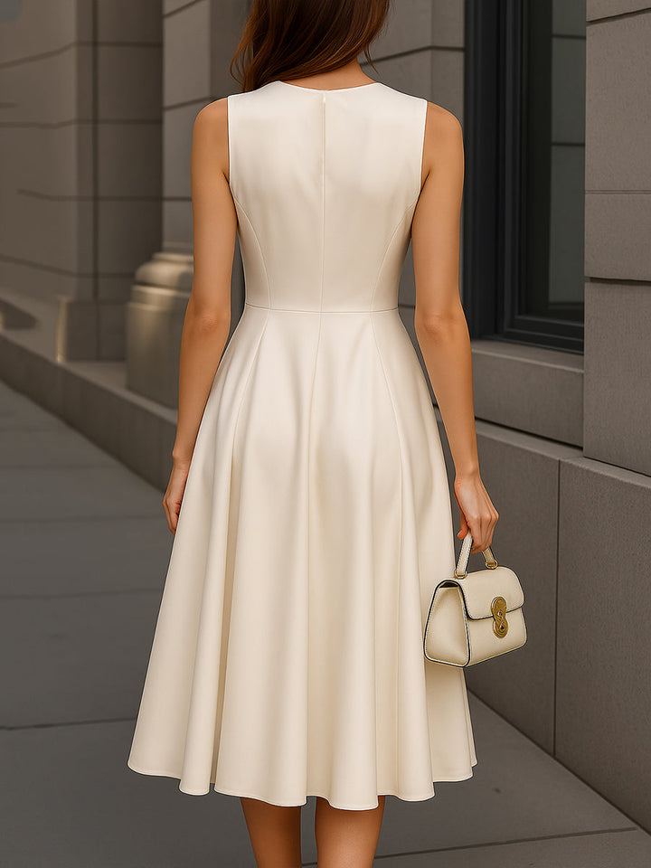 Rochie midi elegantă tip A, fără mâneci