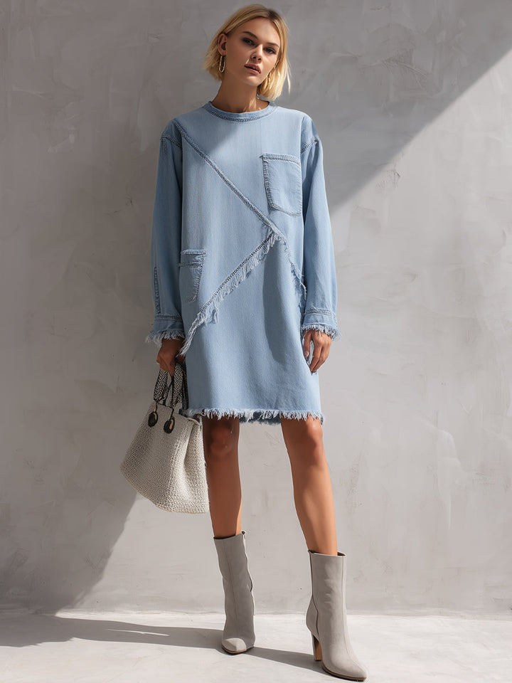 Rochie mini bleu deschis cu tiv neterminat