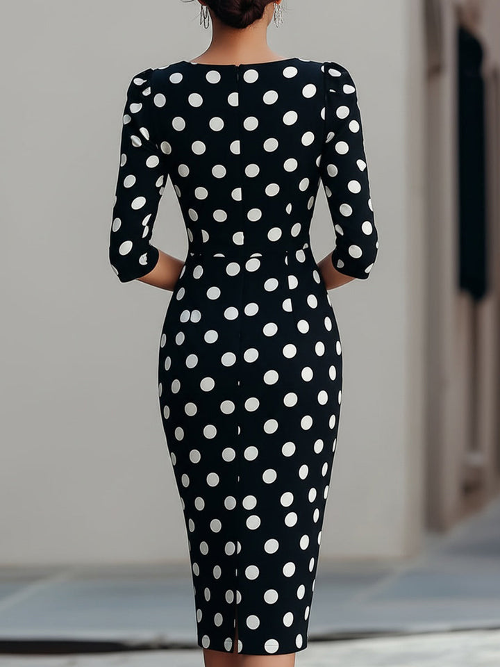 Rochie midi alb-negru cu buline
