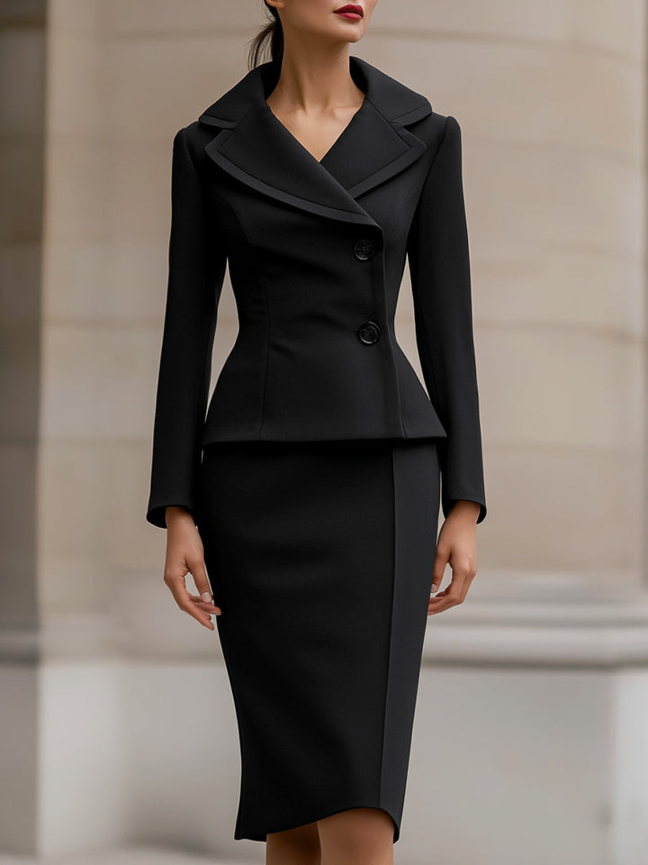 Costum Elegant Din Două Piese, Cu Sacou Cambrat Și Fustă Creion