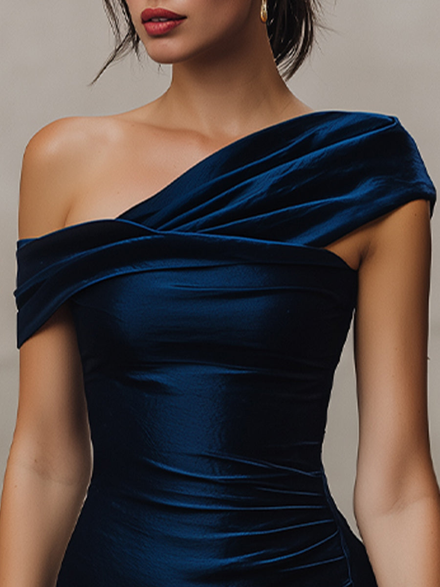 Rochie midi cu volane asimetrice Midnight Blue